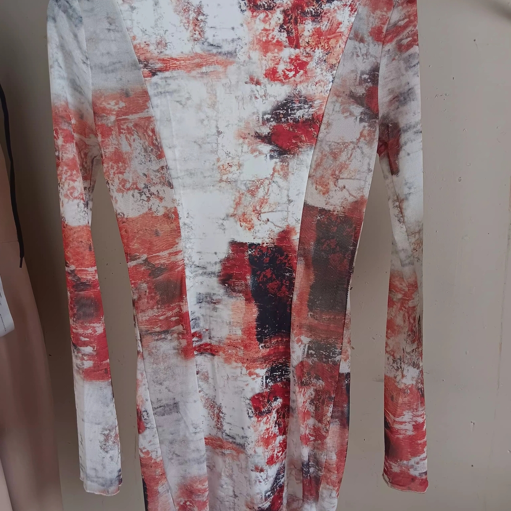 Abstract Print Backless Dress